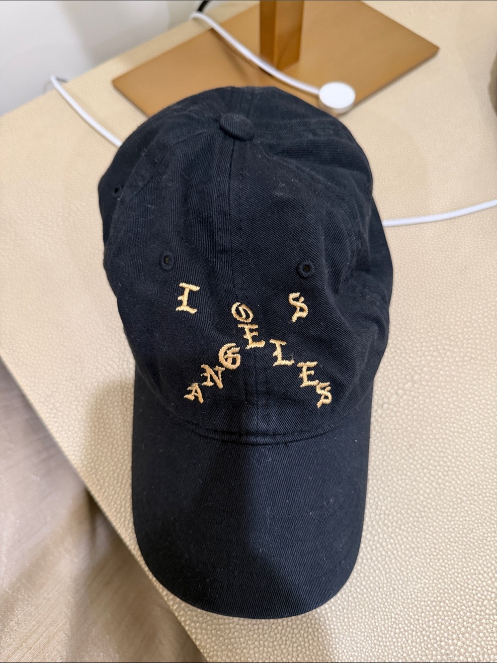 Black Cap with Gold 'Los Angeles' Arch Embroidery